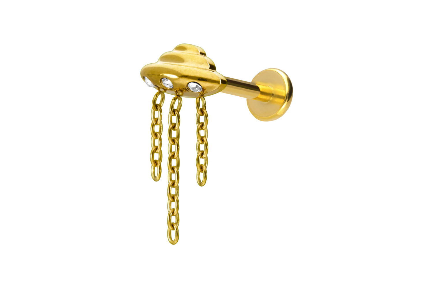 Titan Labret Piercing mit Push Fit UFO + KETTE + KRISTALLE